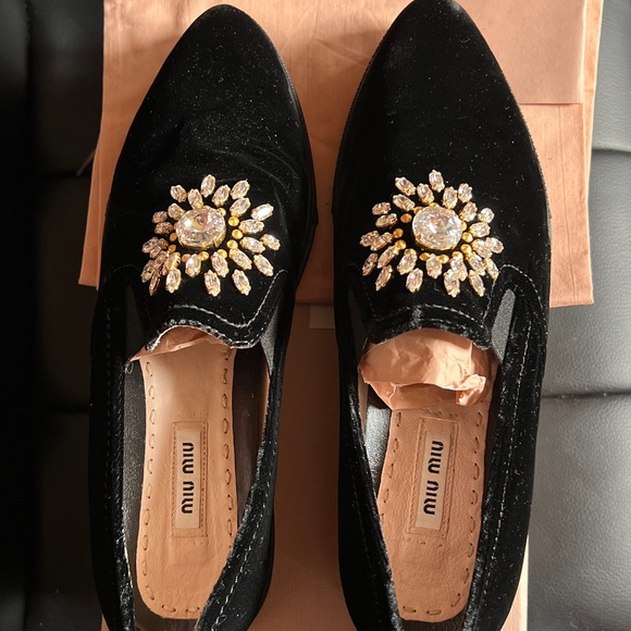 Brand New! Black Velvet Miu Miu With Crystals Size 37 - Picture 4 of 6